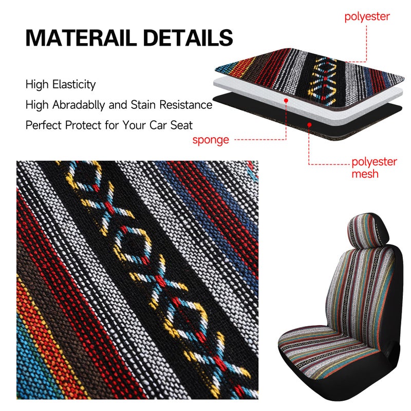 VarCozy Baja Saddle Blanket Seat Covers Full Set  Front Seat Covers and Split Rear Bench Seat Covers for Sedan  SUV  Truck  Universal Stripe Woven Automotive Seat Cover Breathable  Airbag Compatible - Image 5